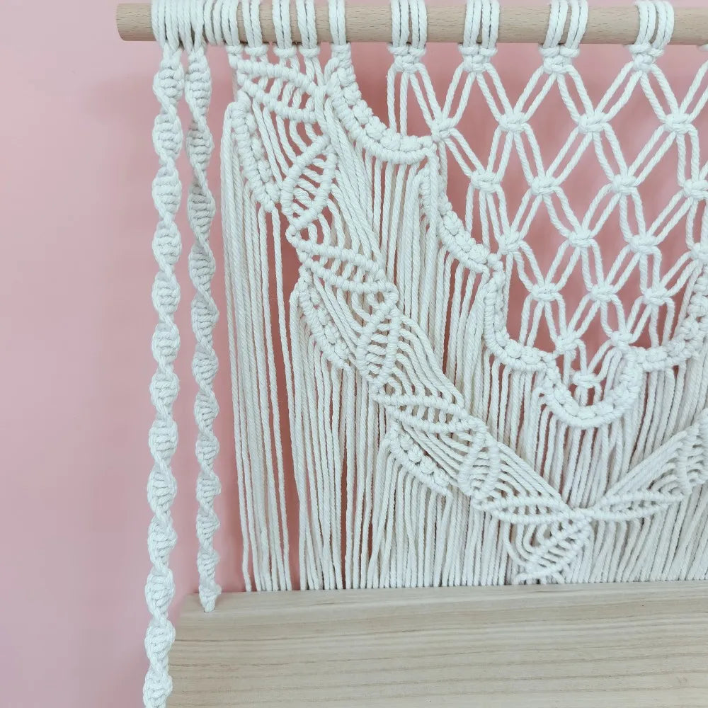 Macrame Floating Shelf Cream White Macrame Wall Hanging Shelf Boho Bedroom Living Room Decor Handwoven Flower Pot Display Stand