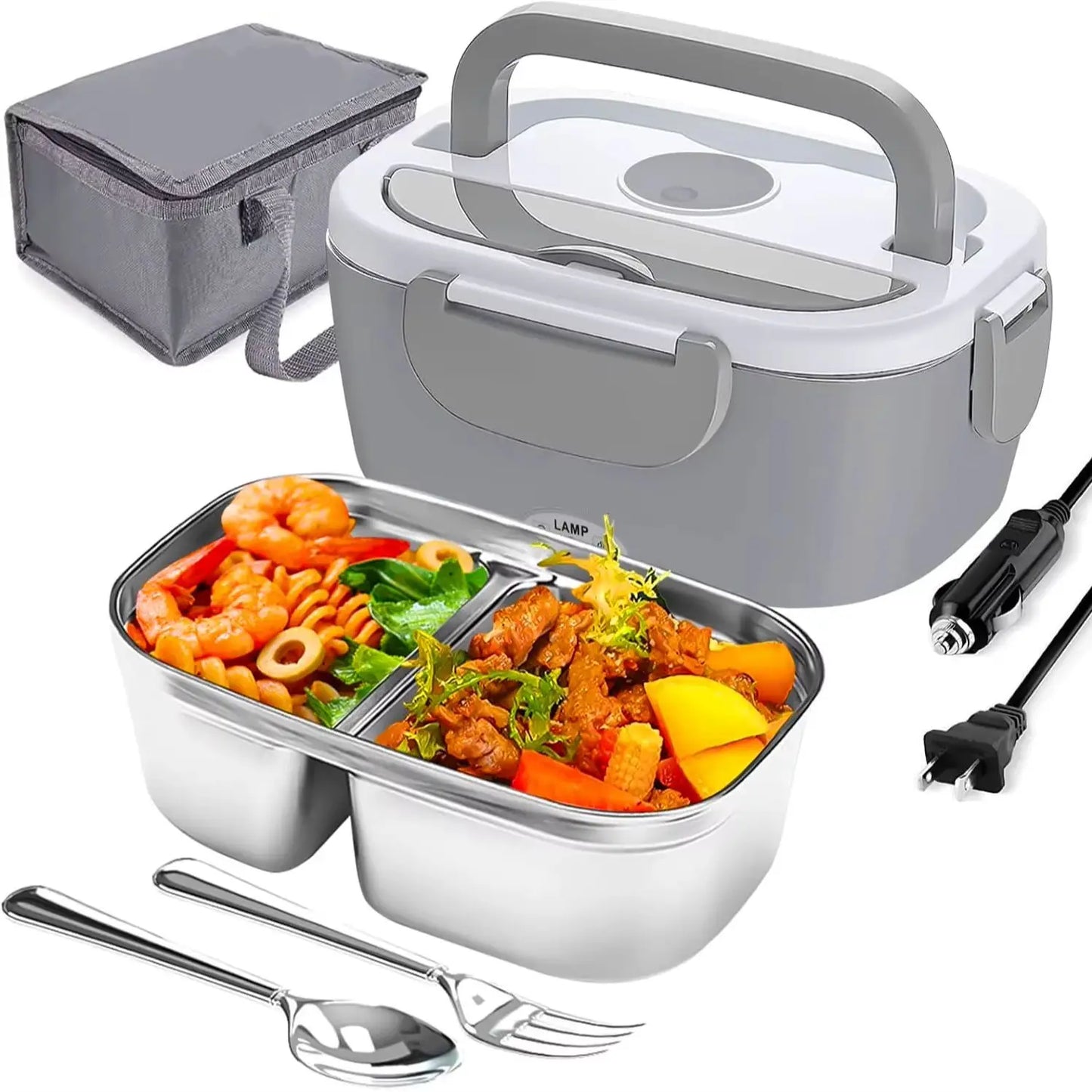 80w1. 5L Portable Electric Heating Lunch Box, Stainless Steel Detachable heat Bowl, Car/Truck/Office Lunch Box, Microwave Oven