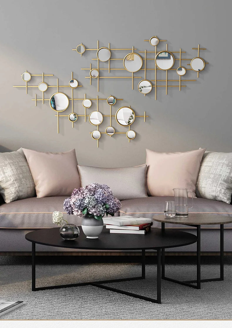 European-style round combination wall decoration mirror wall hanging creative bedroom living room sofa background wall pendant