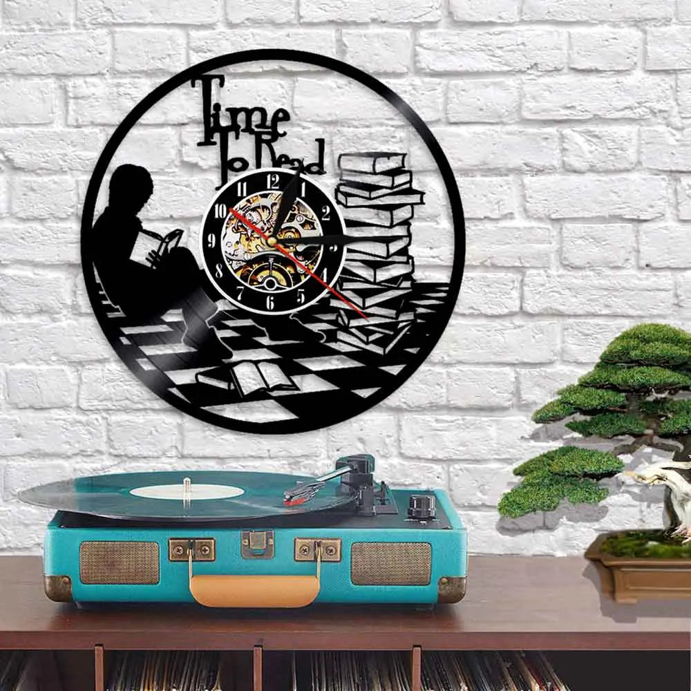 Time To Read Art Decorative Wall Clock Book Shop Study Silent Decor Make From Vinyl Record Reading Mount Hanging Art Home Detor