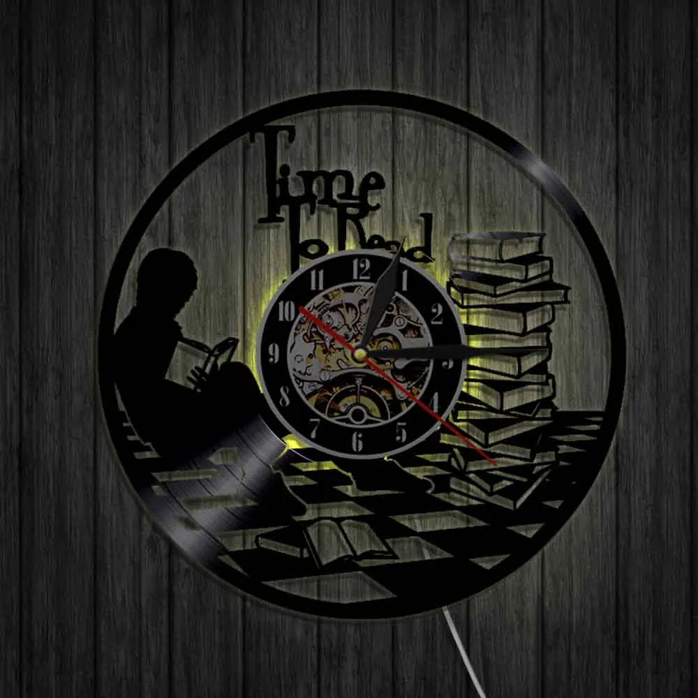 Time To Read Art Decorative Wall Clock Book Shop Study Silent Decor Make From Vinyl Record Reading Mount Hanging Art Home Detor
