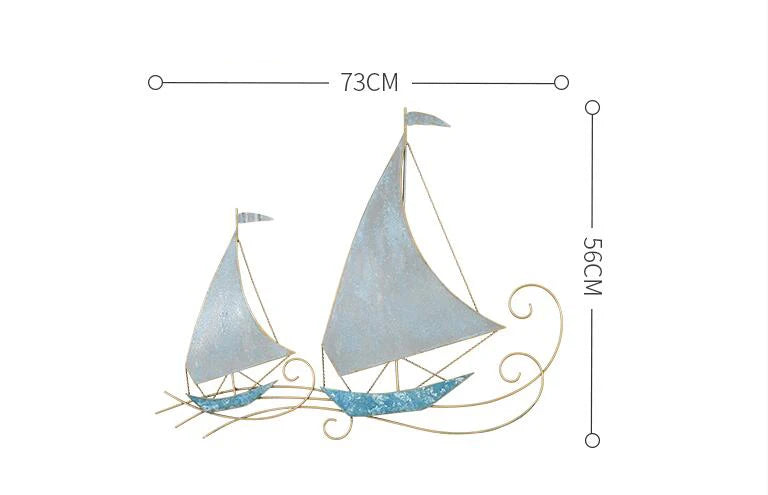 Modern Wrought Iron Sailboat Wall Mural Hotel 3D Wall Sticker Decoration Home Livingroom Background Wall Hanging Ornament Crafts