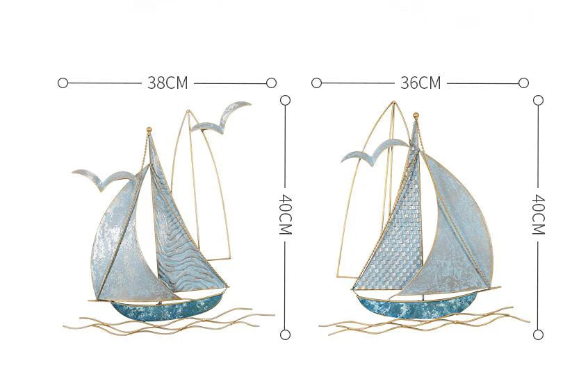 Modern Wrought Iron Sailboat Wall Mural Hotel 3D Wall Sticker Decoration Home Livingroom Background Wall Hanging Ornament Crafts
