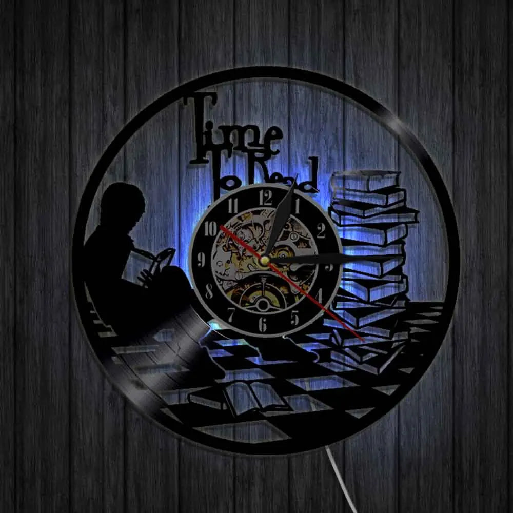 Time To Read Art Decorative Wall Clock Book Shop Study Silent Decor Make From Vinyl Record Reading Mount Hanging Art Home Detor