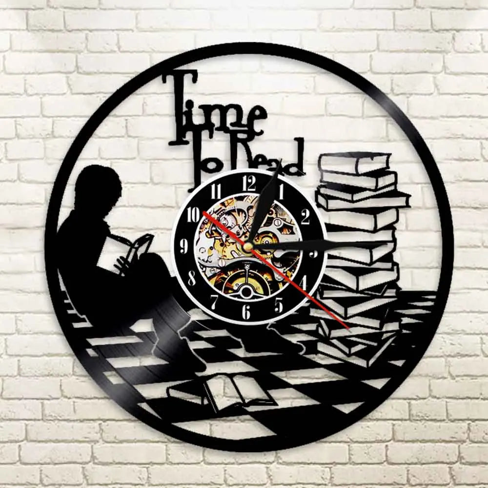 Time To Read Art Decorative Wall Clock Book Shop Study Silent Decor Make From Vinyl Record Reading Mount Hanging Art Home Detor