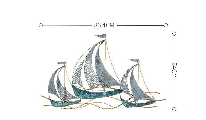 Modern Wrought Iron Sailboat Wall Mural Hotel 3D Wall Sticker Decoration Home Livingroom Background Wall Hanging Ornament Crafts