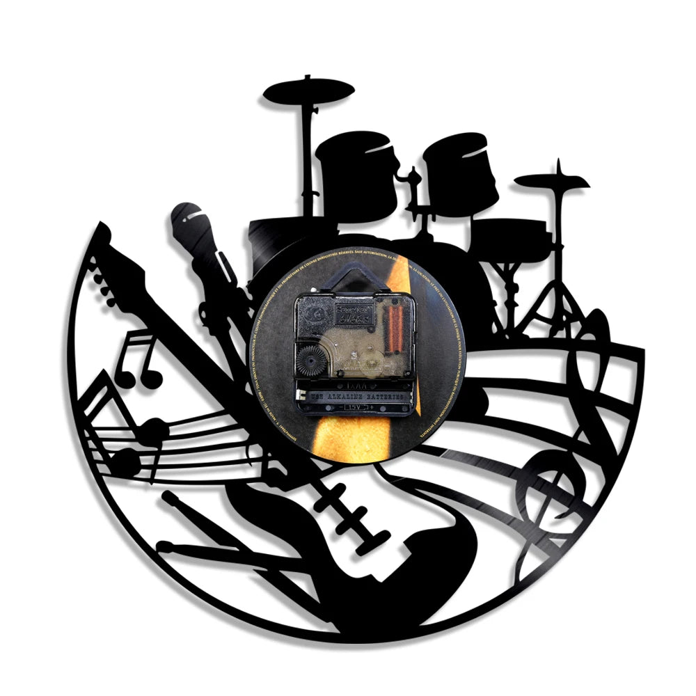 Guitar and Drum Kits Wall Clock Guitar Player Music Vinyl Record Clock Rock Music Instrument Guitar Wall Art Rock n Rock Gift
