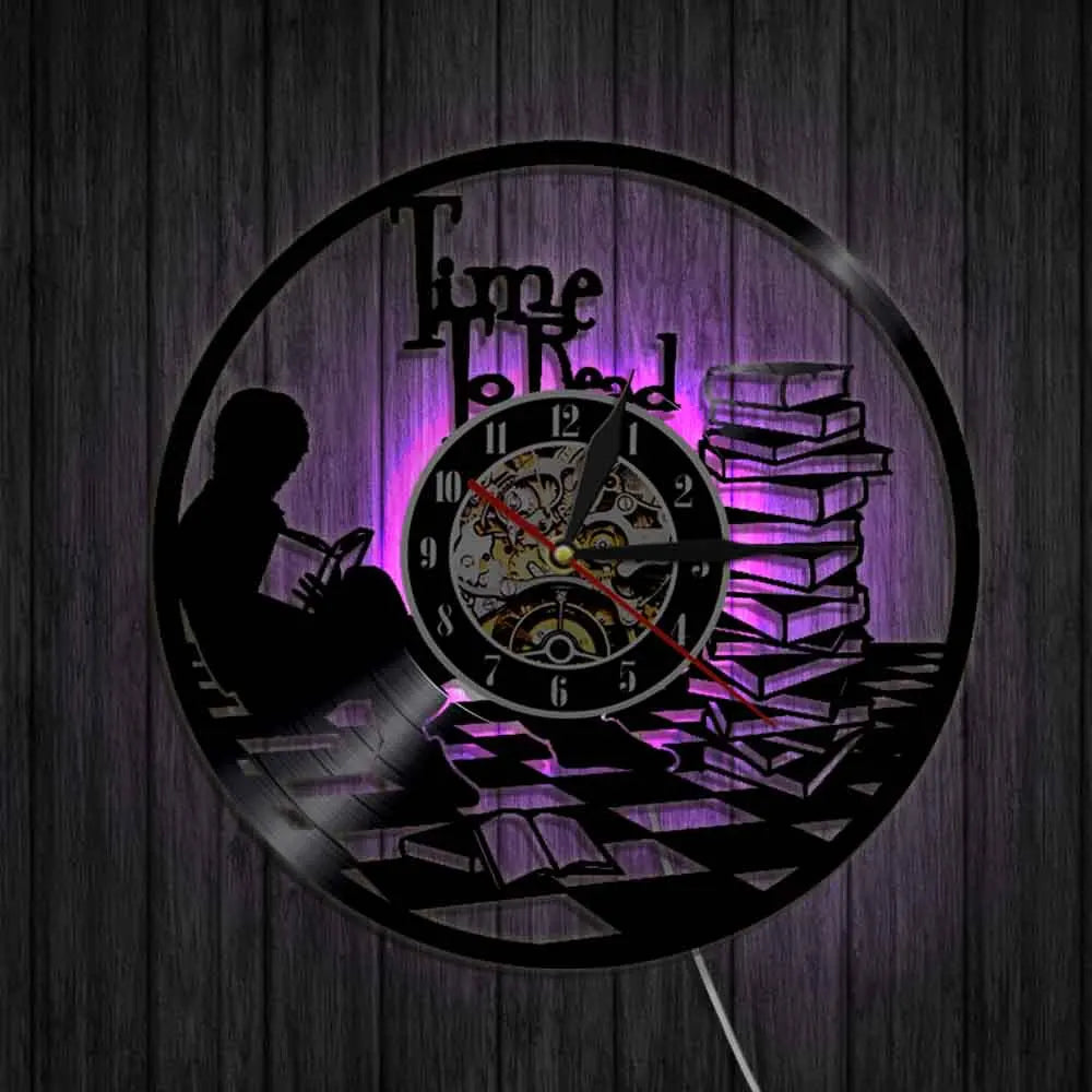 Time To Read Art Decorative Wall Clock Book Shop Study Silent Decor Make From Vinyl Record Reading Mount Hanging Art Home Detor