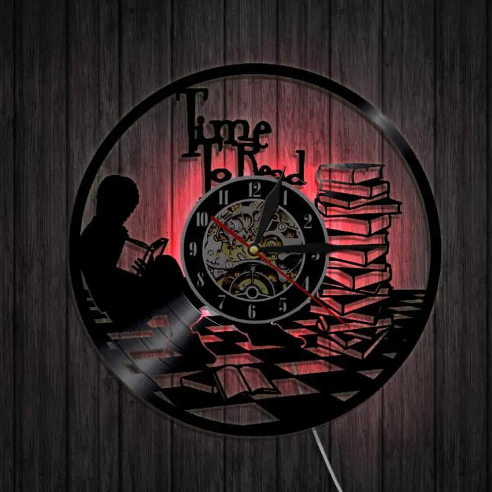 Time To Read Art Decorative Wall Clock Book Shop Study Silent Decor Make From Vinyl Record Reading Mount Hanging Art Home Detor