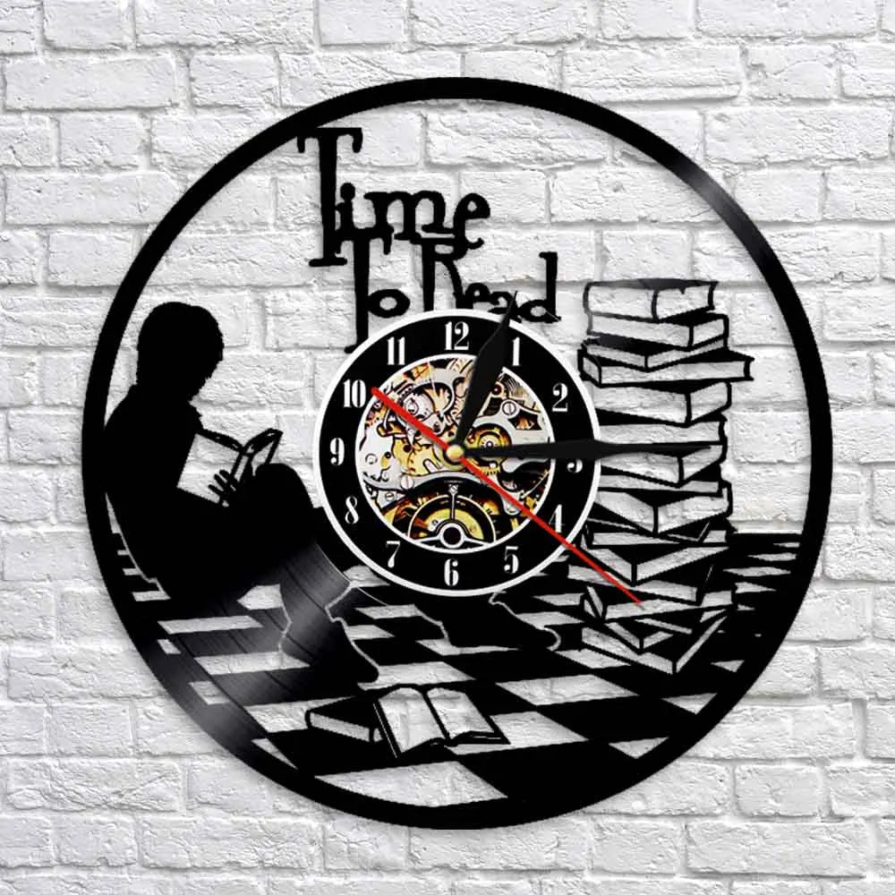Time To Read Art Decorative Wall Clock Book Shop Study Silent Decor Make From Vinyl Record Reading Mount Hanging Art Home Detor