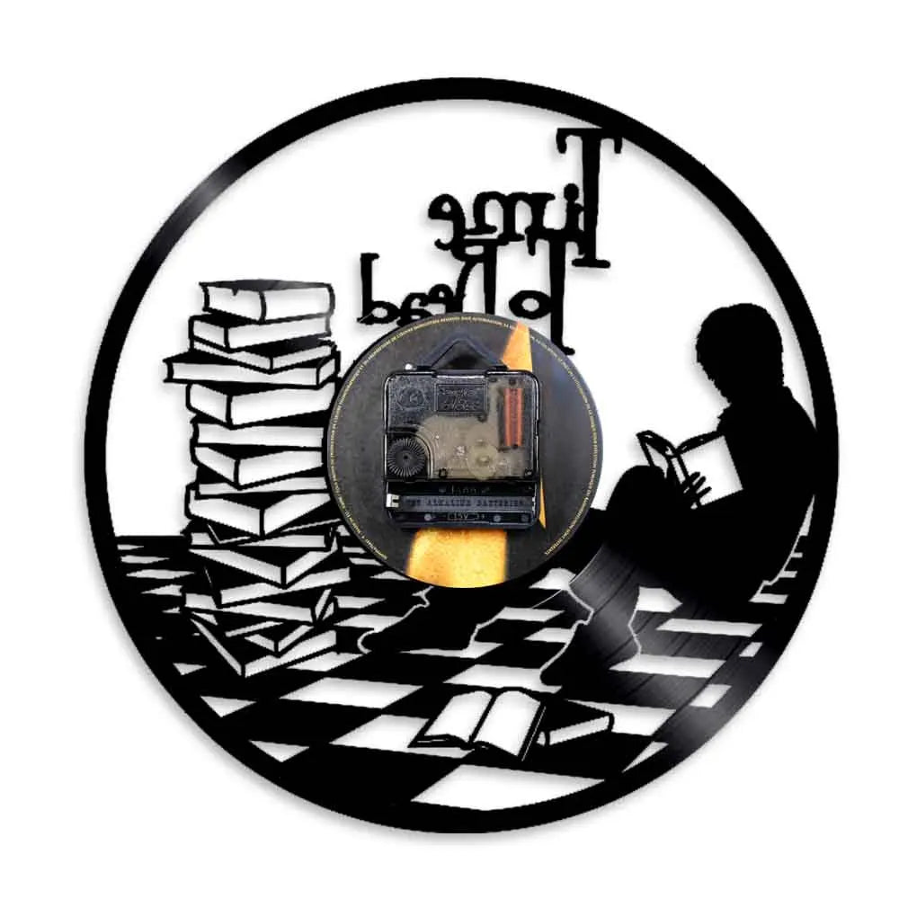 Time To Read Art Decorative Wall Clock Book Shop Study Silent Decor Make From Vinyl Record Reading Mount Hanging Art Home Detor