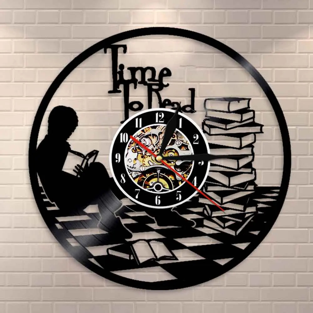 Time To Read Art Decorative Wall Clock Book Shop Study Silent Decor Make From Vinyl Record Reading Mount Hanging Art Home Detor