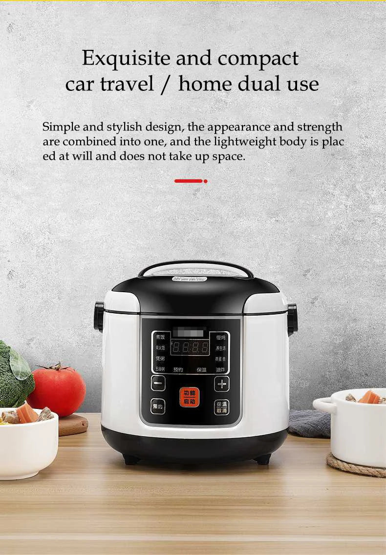 12V 24V Mini Rice Cooker Car Truck Soup Porridge Cooking Machine Food Steamer Electric Heating Lunch Box Meal Heater Warmer 2L