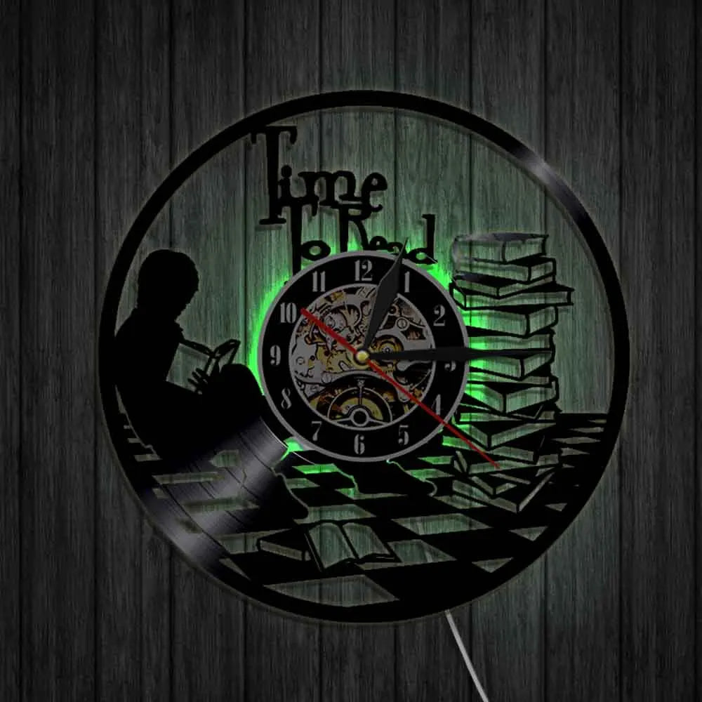 Time To Read Art Decorative Wall Clock Book Shop Study Silent Decor Make From Vinyl Record Reading Mount Hanging Art Home Detor