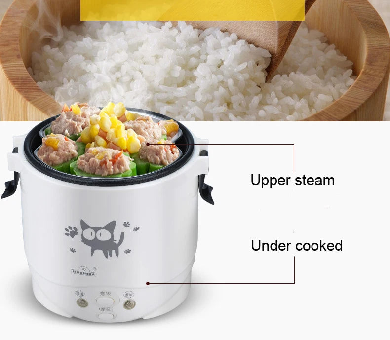 12V 24V Mini Rice Cooker Car Truck Soup Porridge Cooking Machine Food Steamer Electric Heating Lunch Box Meal Heater Warmer 2L