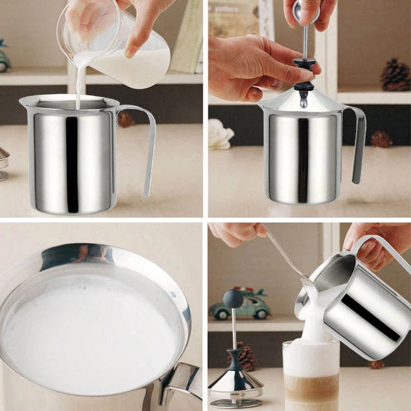 Stainless Milk Frother 800ML Double Mesh Milk Creamer Milk Foam For Milk Egg Cofffee Beater Kitchen Tool Coffee Mixe Frother