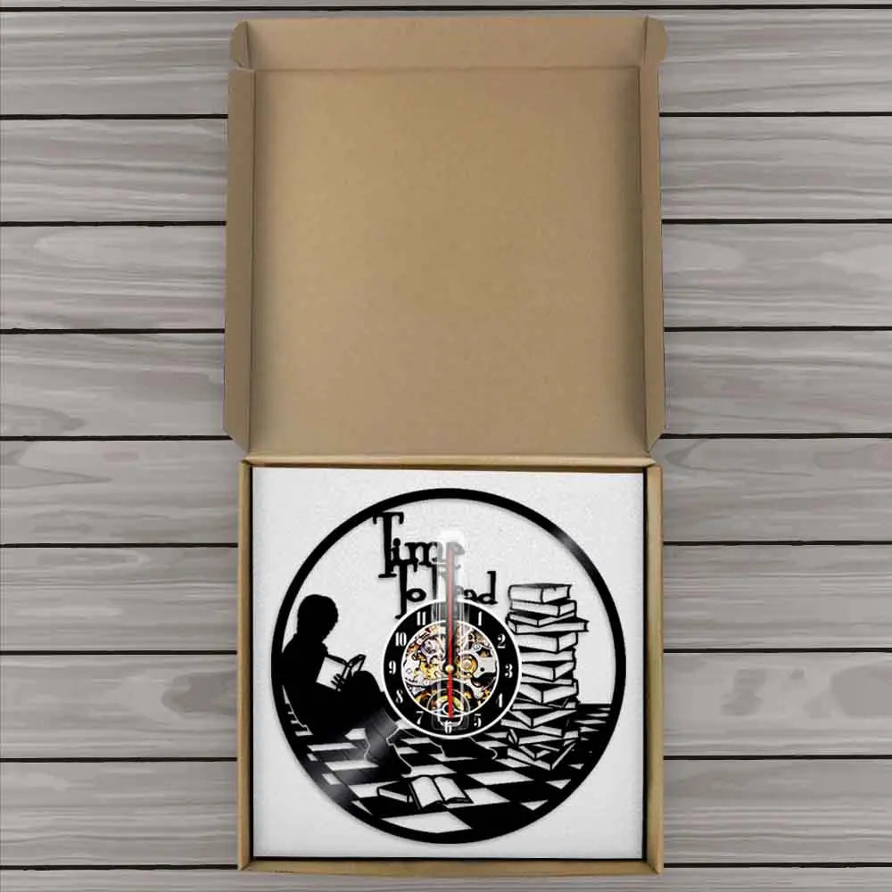 Time To Read Art Decorative Wall Clock Book Shop Study Silent Decor Make From Vinyl Record Reading Mount Hanging Art Home Detor