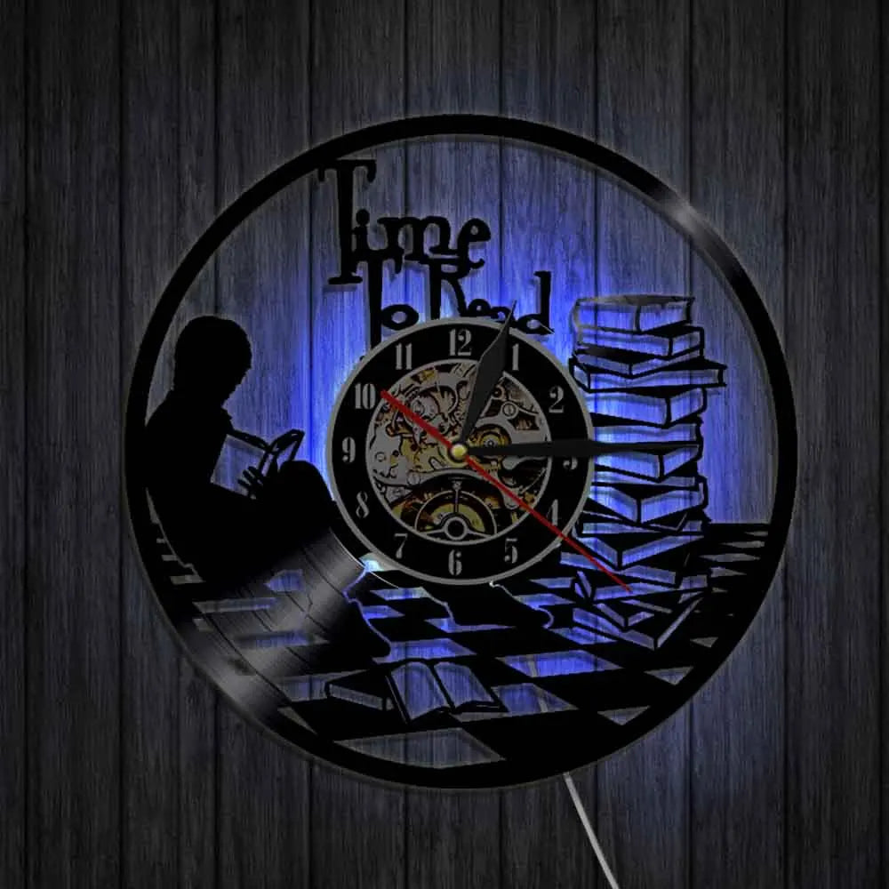 Time To Read Art Decorative Wall Clock Book Shop Study Silent Decor Make From Vinyl Record Reading Mount Hanging Art Home Detor