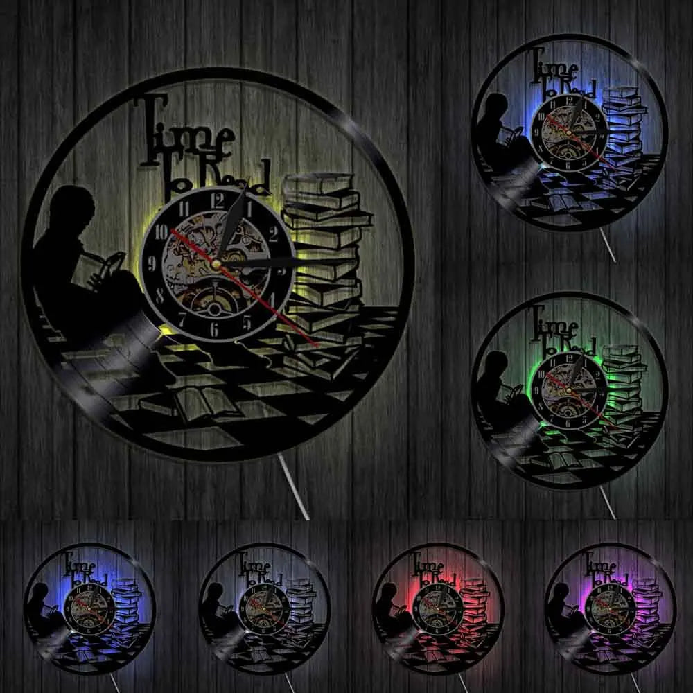 Time To Read Art Decorative Wall Clock Book Shop Study Silent Decor Make From Vinyl Record Reading Mount Hanging Art Home Detor