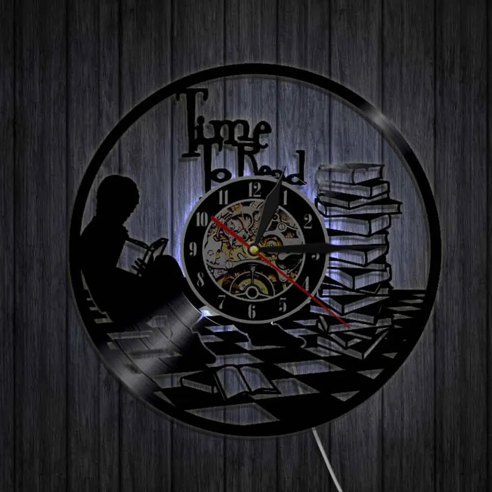 Time To Read Art Decorative Wall Clock Book Shop Study Silent Decor Make From Vinyl Record Reading Mount Hanging Art Home Detor