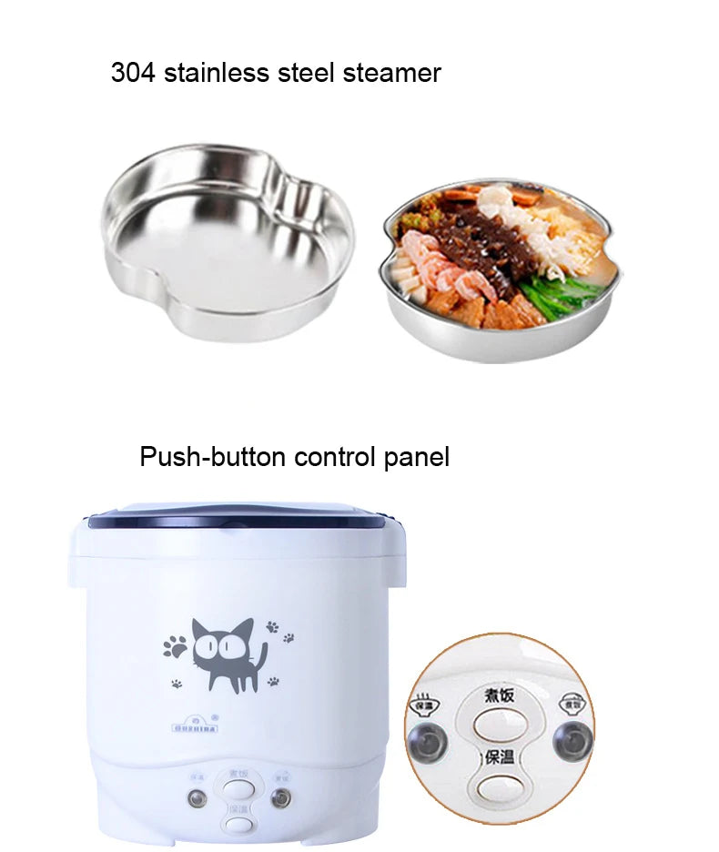 12V 24V Mini Rice Cooker Car Truck Soup Porridge Cooking Machine Food Steamer Electric Heating Lunch Box Meal Heater Warmer 2L