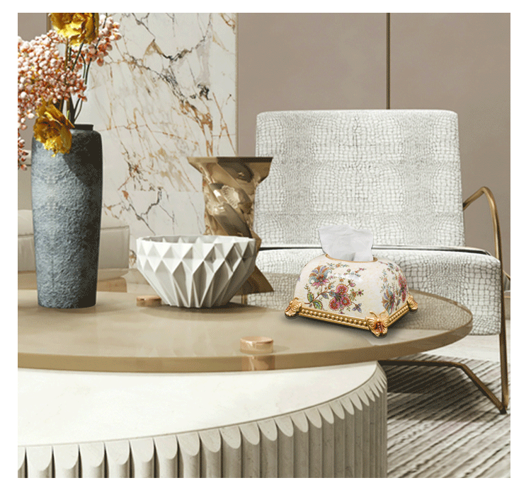 European-style living room coffee table simple drawing paper box home American light luxury ceramic bread tissue box decoration