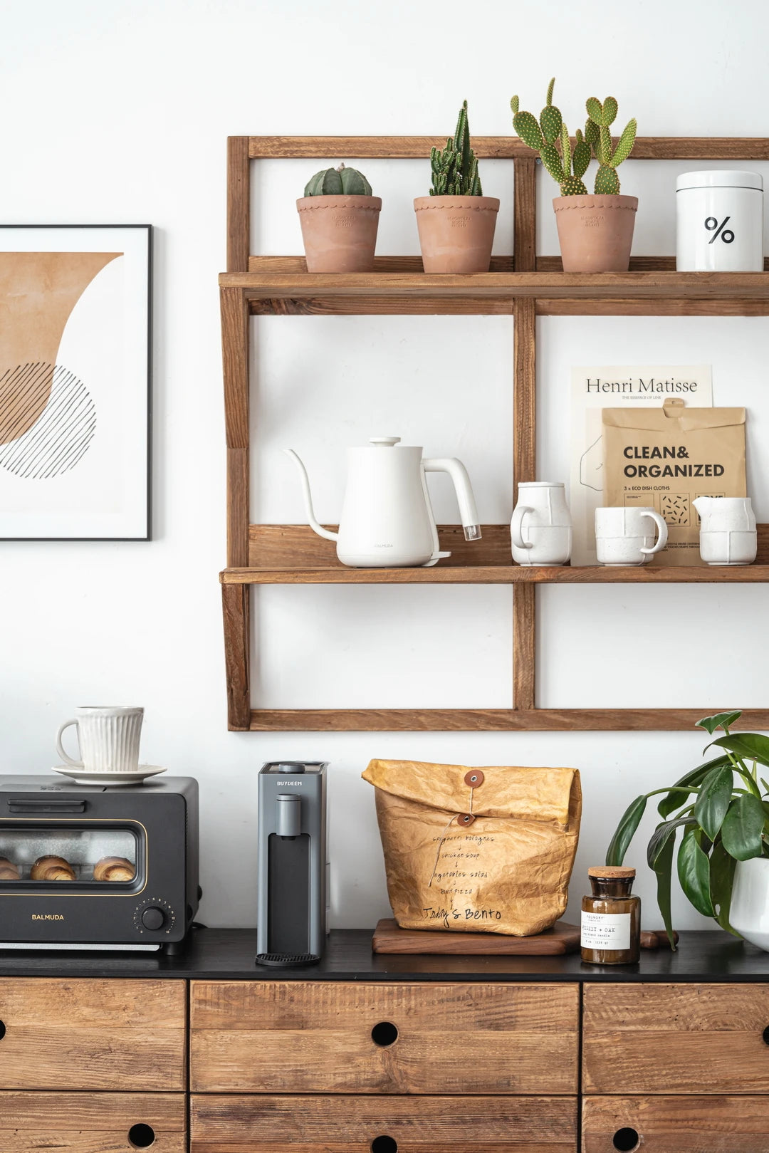 Wall Hanging Mounted Double Layer Display Rack, Teapot Storage, Solid Wood, Floating Shelves, Living Room Furniture