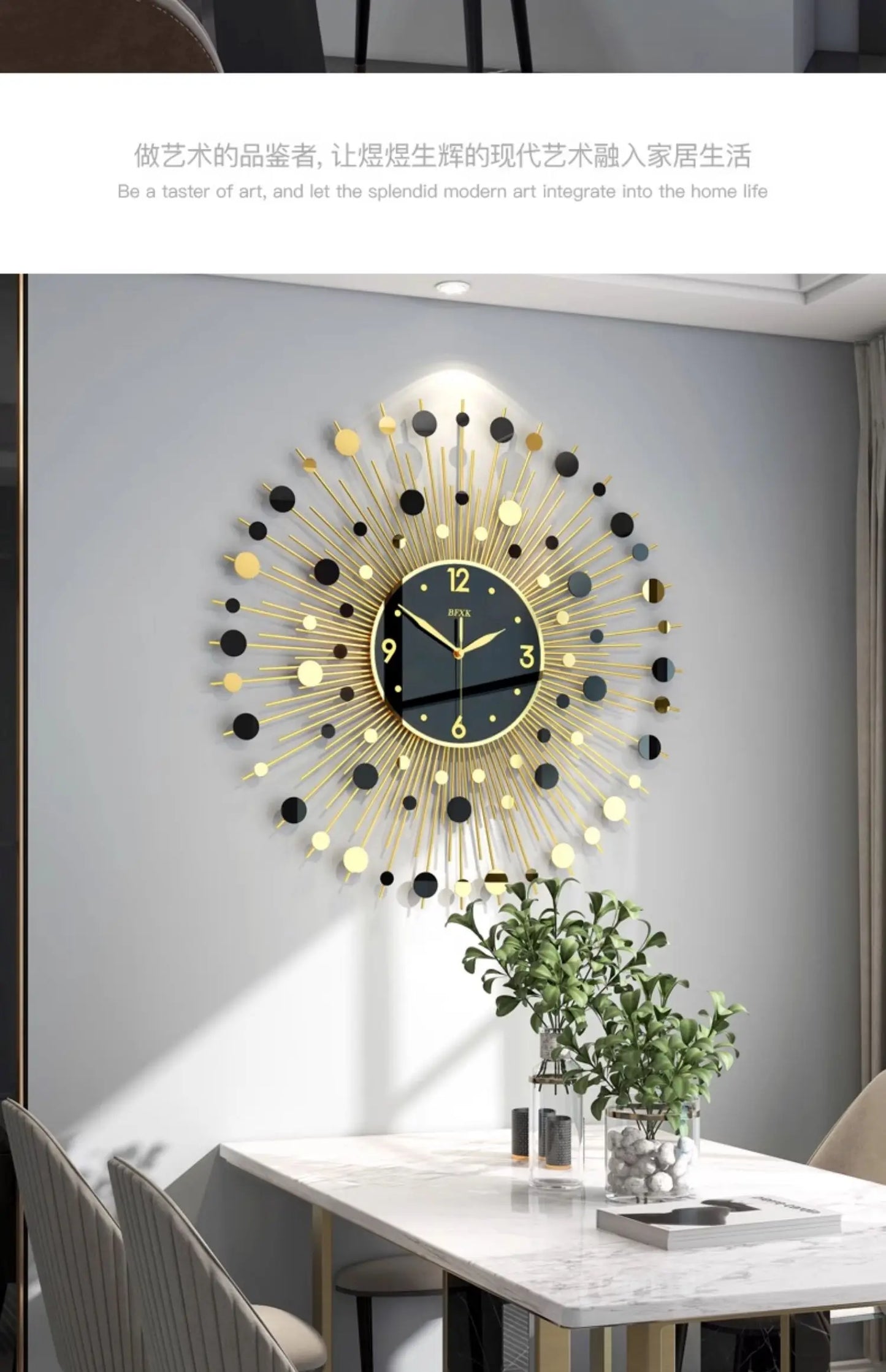 Modern Living Room Wall Clocks Gold Black Simple Stylish Wall Clock Art Unique Reloj De Pared Para Sala Home Furniture