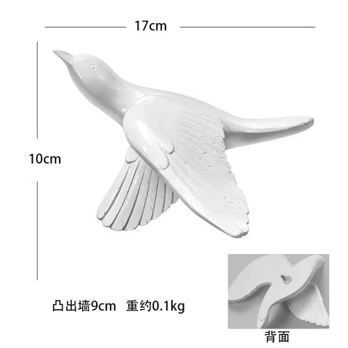 European White Three-dimensional Bird Wall Decoration Living Room Swallow Wall Hanging Abstract Animal Ornaments Home Decoration