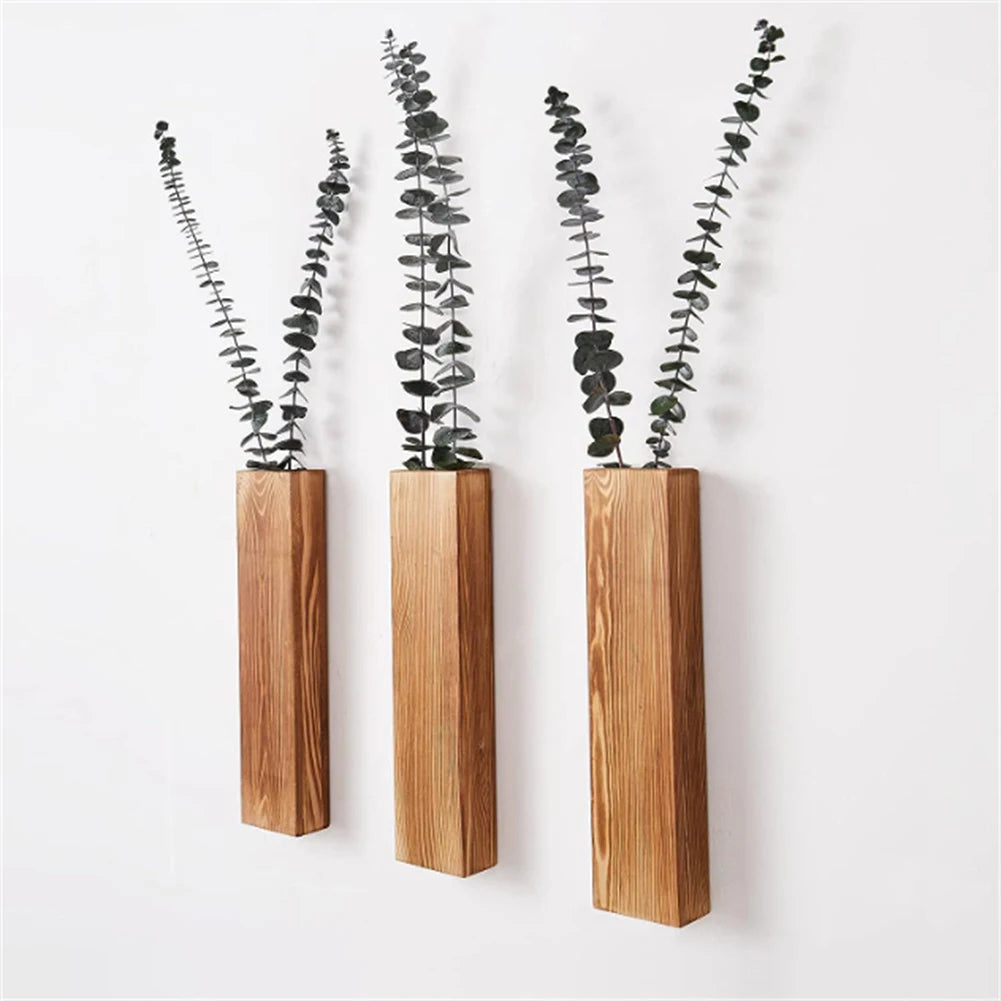 Wall Planter for Indoor Plants Black Wall Decor for Living Room Bathroom Wood Wall Vases for Dried Flowers and Faux Greenery