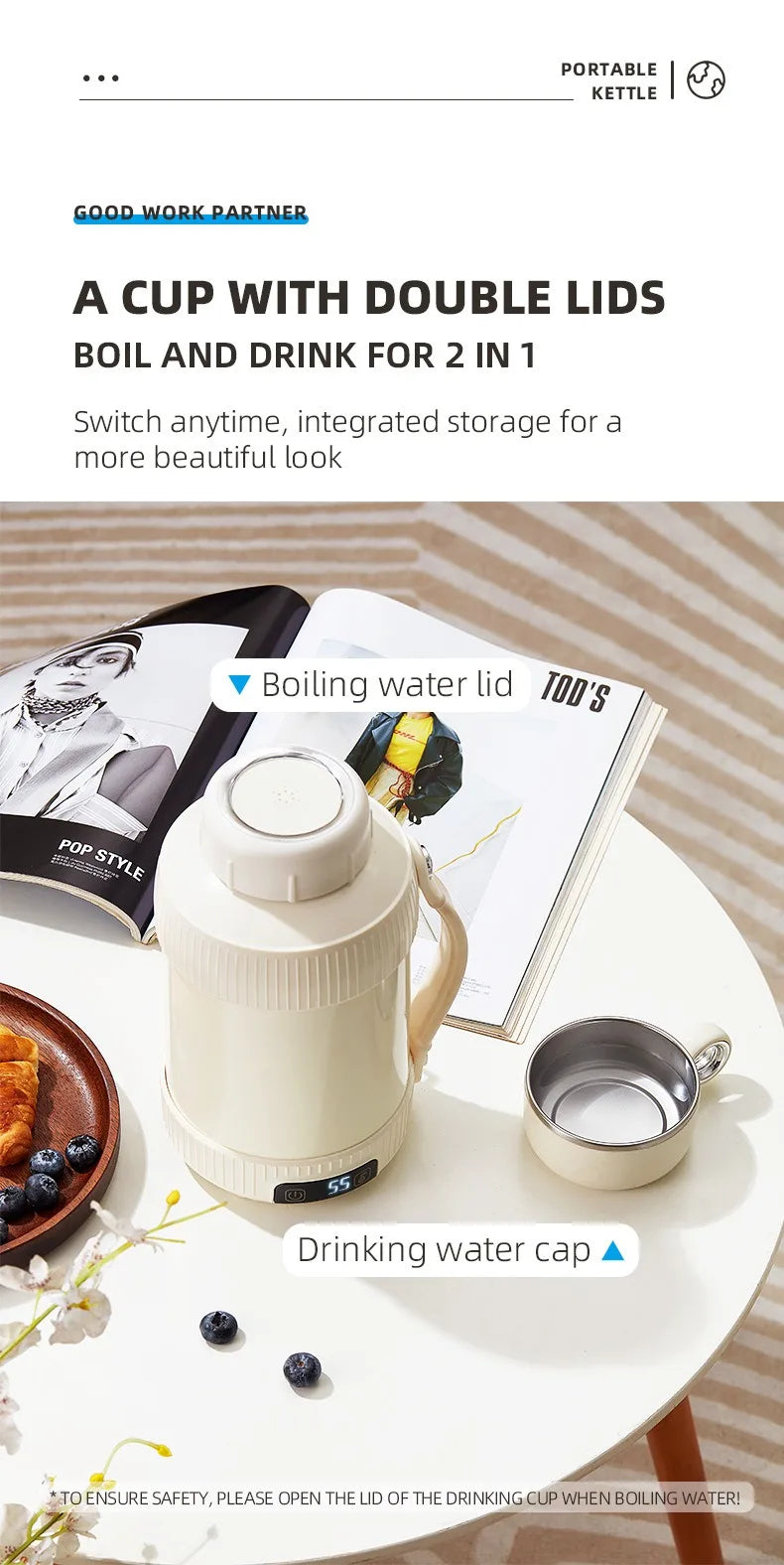 1.2L Electric Kettle Portable Kettle 316 Stainless Steel Kettle Reservation Insulation Kettle Automatic Power Off Adjust Tempera