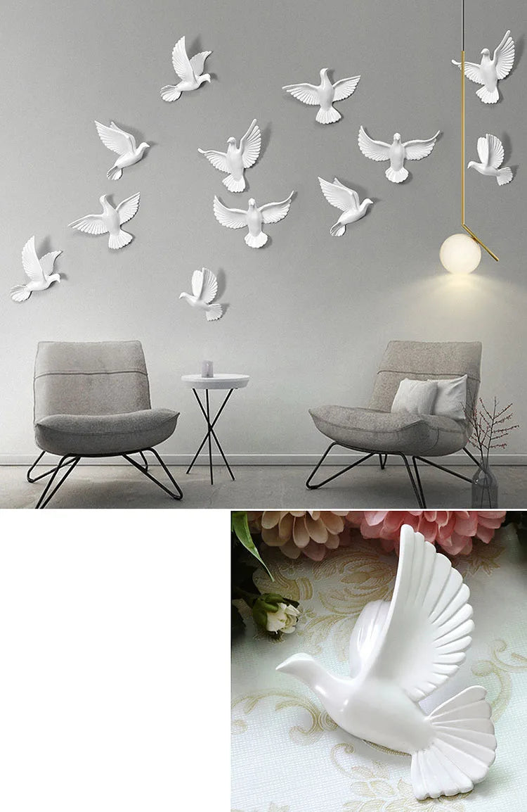 European White Three-dimensional Bird Wall Decoration Living Room Swallow Wall Hanging Abstract Animal Ornaments Home Decoration