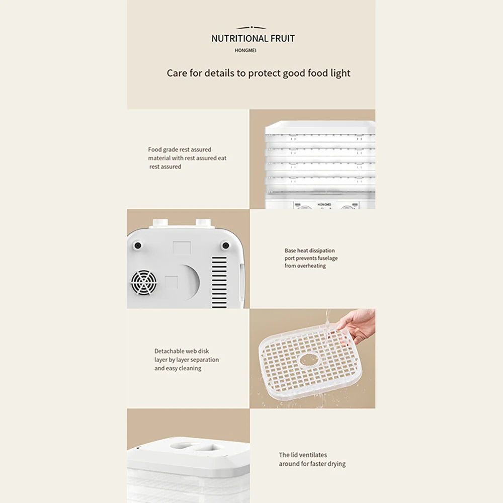 5 Layer Smart Electric Food Dryer 110V 220V Fruit Vegetable Dehydrator Machine for Dry Beef Jerky Meat Fish Tea 식품건조기 음식짤순 건조기시트