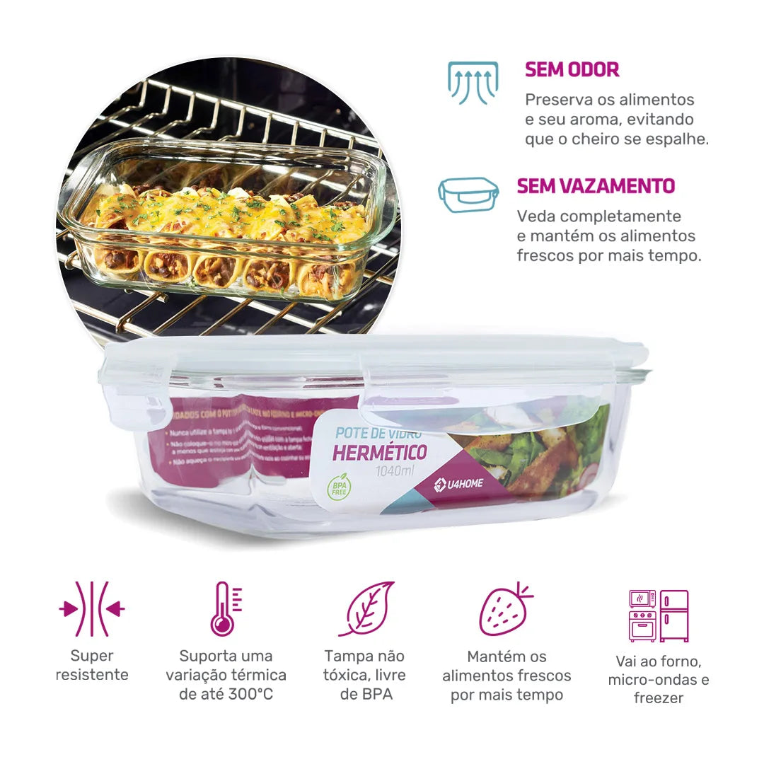 White 1040ml Rectangular 10 Pots Airtight Glass KIT