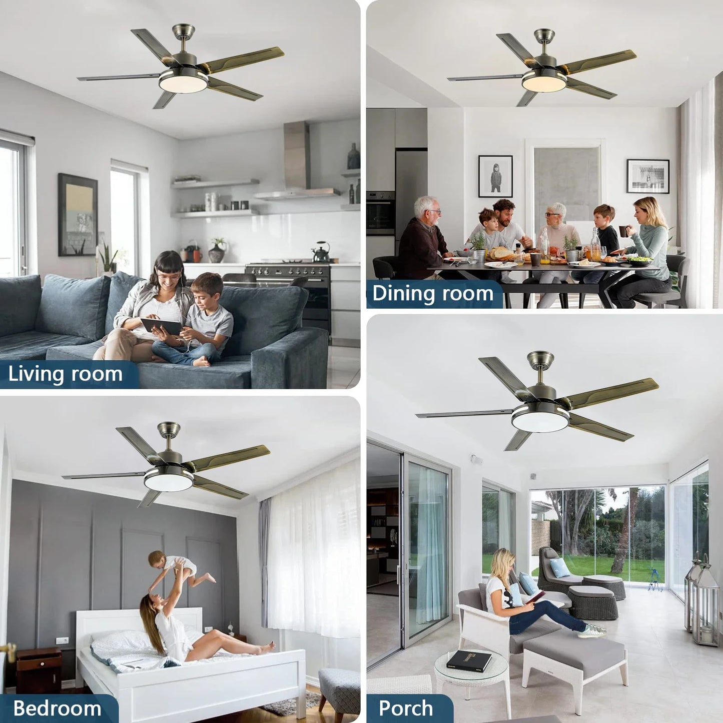 52 inch living room ceiling fan lamp DC motor reversible blade remote control modern home appliances room bedroom ventilation
