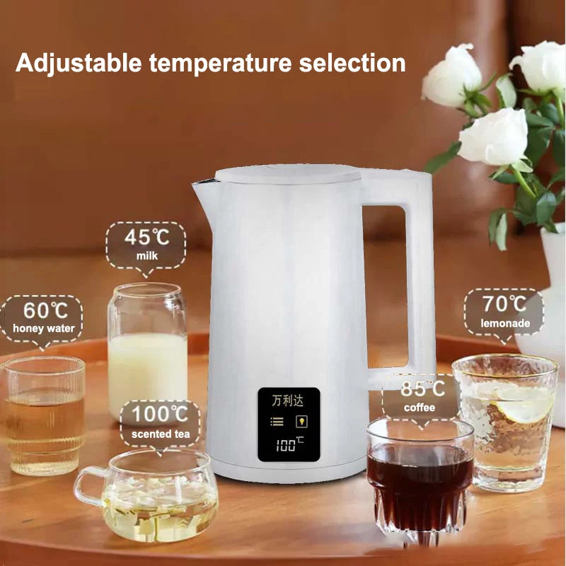 1500W LED Digital Display Electric Kettle 3L Stainless Steel Household Thermal Insulation Automatic Power-off Electric Kettle