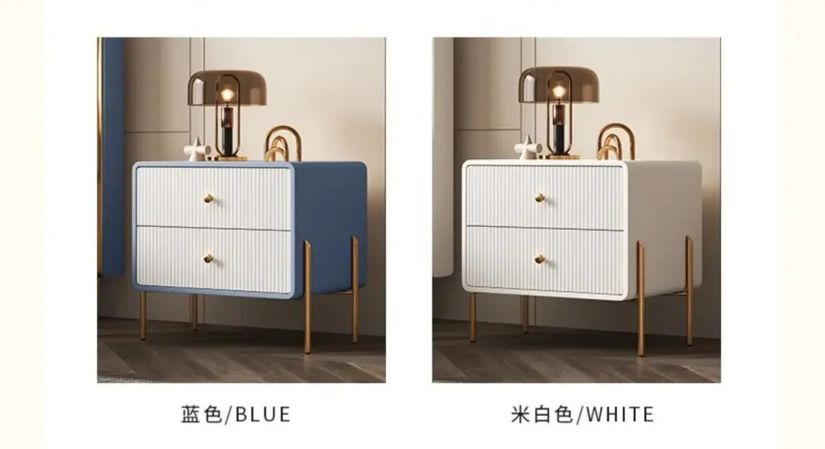 Modern Nightstand with Faux PU Leather, Bedside Table Furniture 2 Drawers, End Table with Metal Legs for Bedroom, Living Room