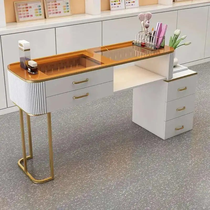 Simple Professional Nail Table Modern Luxury Nail Artist Manicure Table Wooden Storage Mesa De Manicure Salon Furniture KMNT