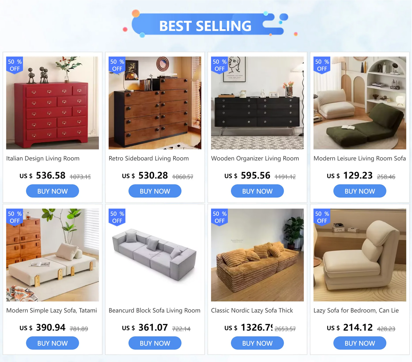 Minimalist White Fabric Living Room Sofa, Super Soft and Comfortable Tatami Module Lazy Sofa, Warm Home Furniture Salon FYLS