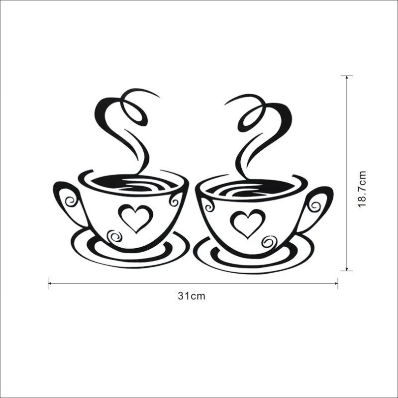 Mural Beautiful Design Decal Kitchen Restaurant Cafe Tea Wall Stickers Art Vinyl Coffee Cups Stickers Decor (Size: One Size)