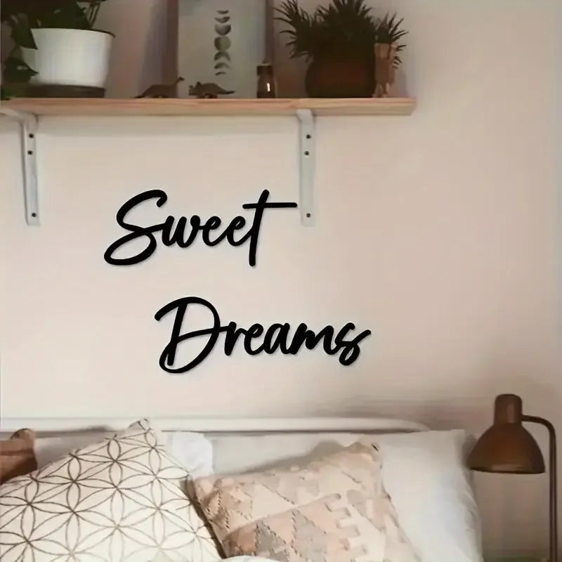 Bohemian Style Black Metal Sweet Dream Wall Logo Contemporary Bedroom Wall Art Decoration Suitable for Display Above the Bed