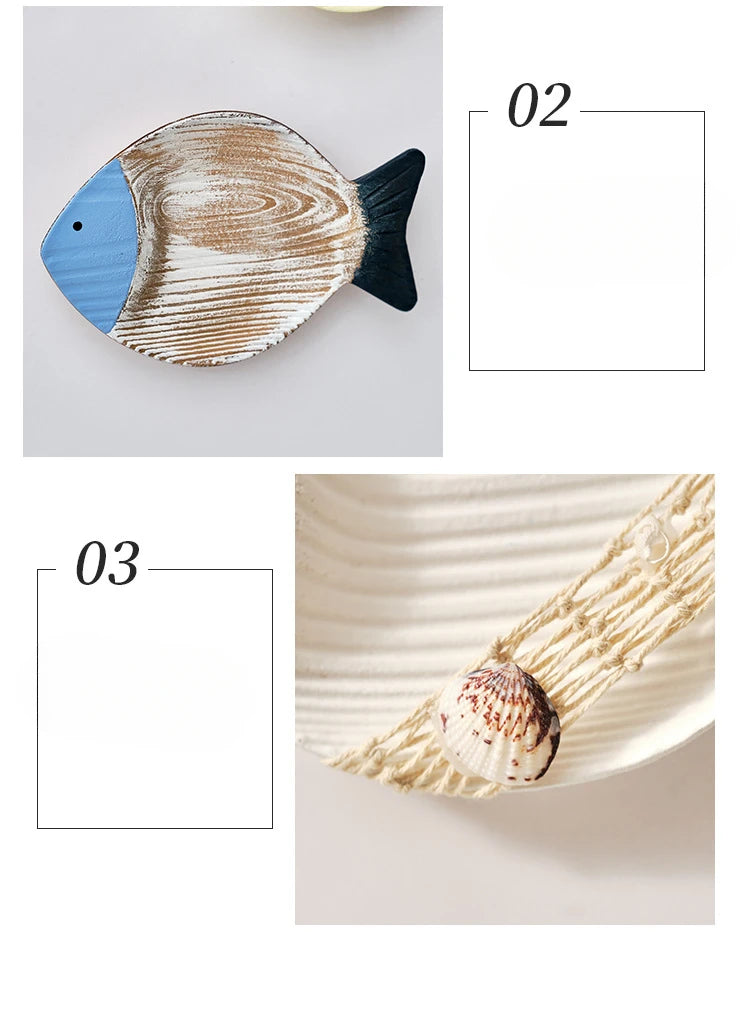 Woodiness Mediterranean Ocean Wall Stereoscopic Model Room Hotel Fish Wall Decor Decoration Size Set Can Be Hung or Placed
