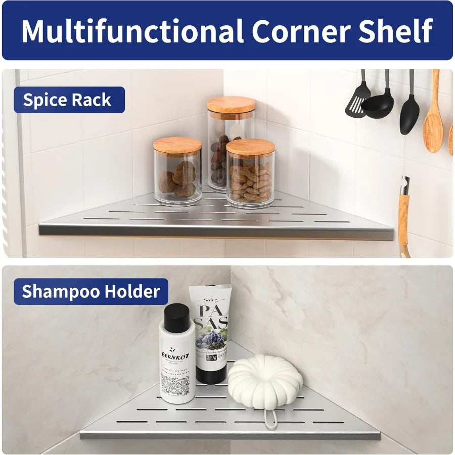 Corner Shower Shelf 12 Brushed 304 Stainless Steel Slot Design Recessed Corner Shelves 2 Pack Bathroom Shelf Rack for Tiled Wal