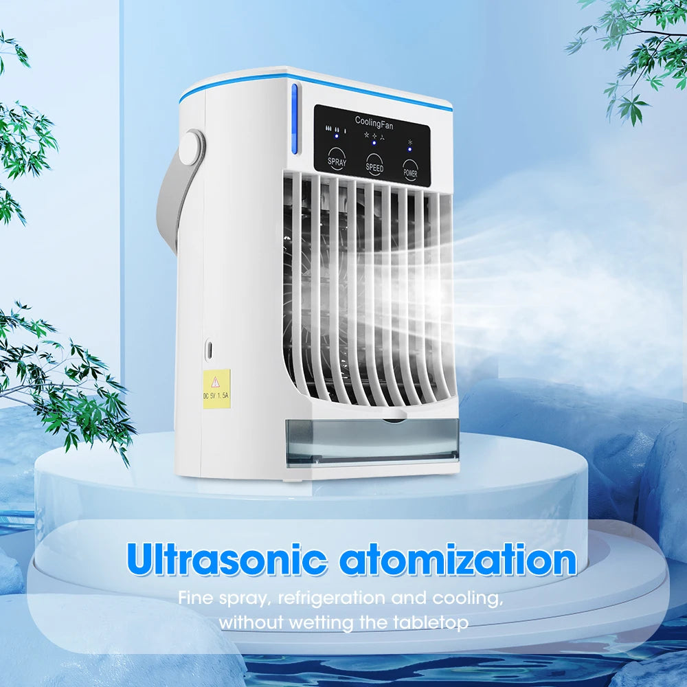 Household Air Conditioner LED Night Light Air Cooler Fan Portable Humidifier Desktop Mist Cooling Fan For Office Home Mini Fan