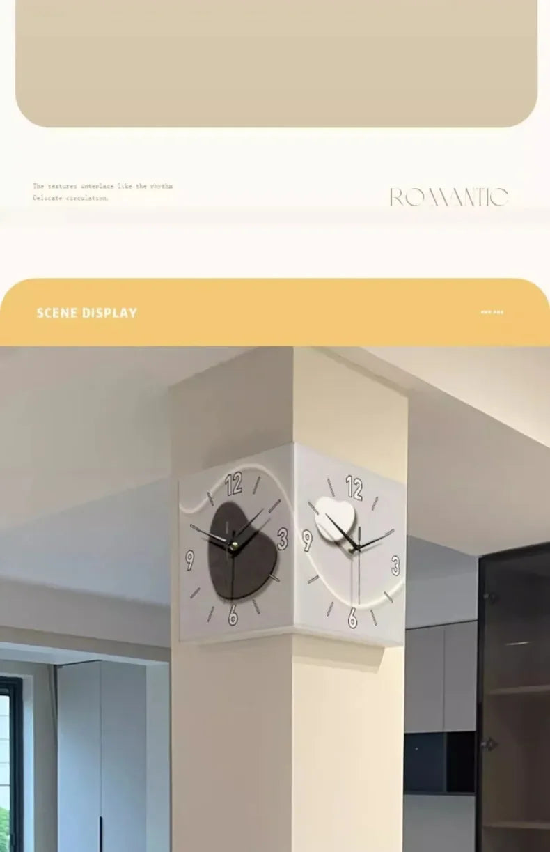 Double-sided Wall Clock Creative Living Room Mural Corner Corner Clocks Modern Art LED Light Wall Clock Hanging Decoration