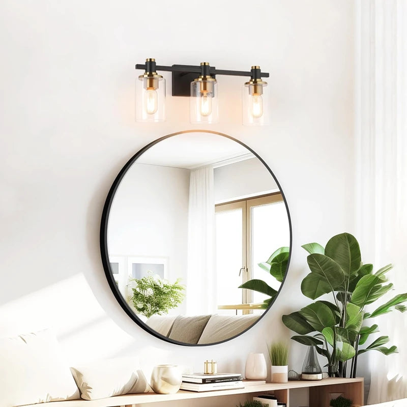 3-Light Modern Bathroom Vanity Light Fixture Above Mirror, Metal & Glass Construction, Hardwired for Easy Installation