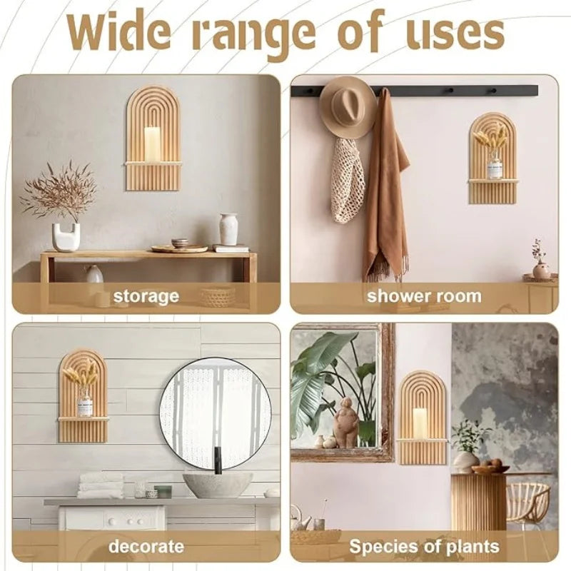 Boho Wooden Shelves for Wall Decorative Book Floating Wall Shelf for Living Room Bathroom Bedroom Classroom Office Nursery Home