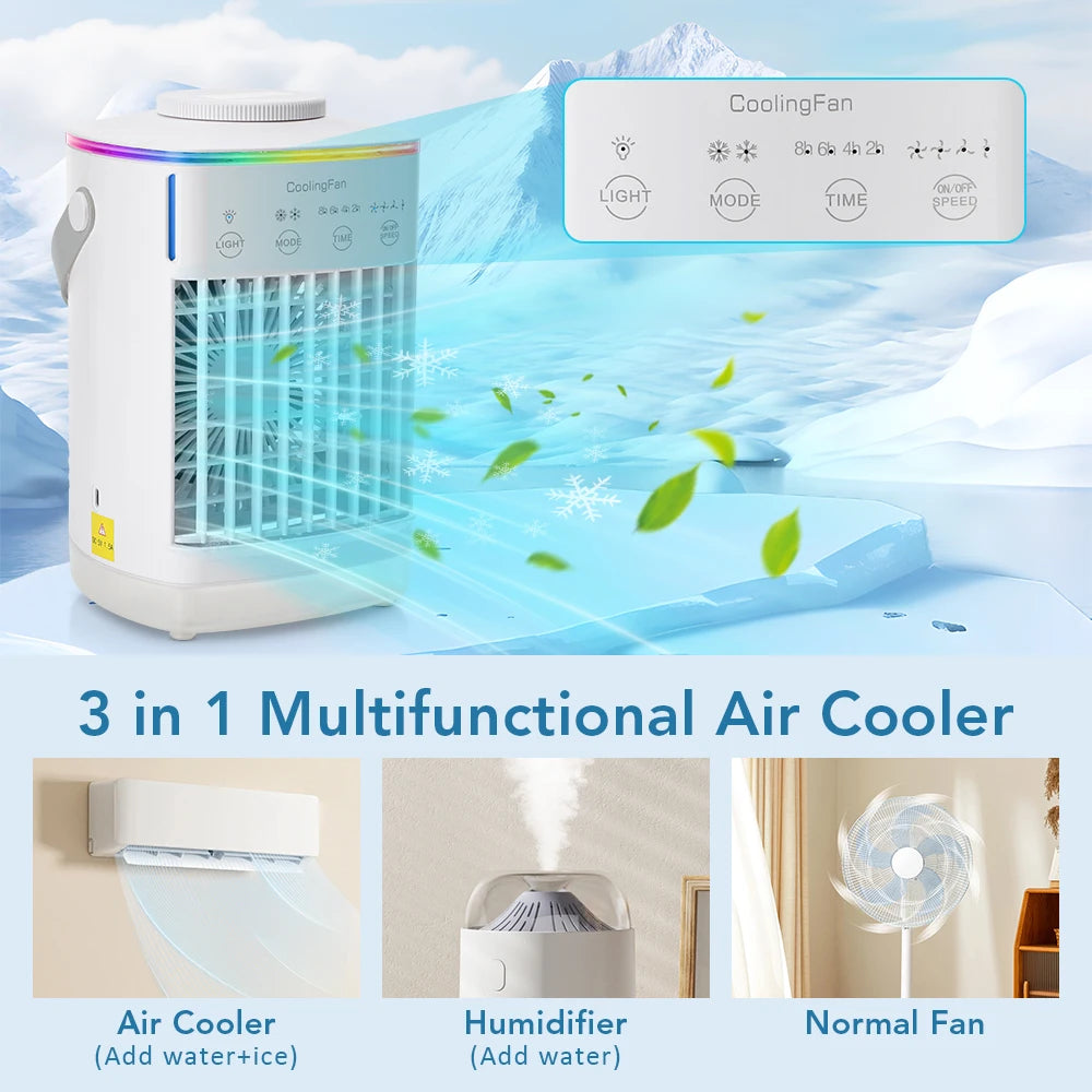 Household Air Conditioner LED Night Light Air Cooler Fan Portable Humidifier Desktop Mist Cooling Fan For Office Home Mini Fan