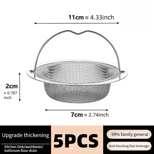 1/5PCS Stainless Steel Kitchen Sink Filter Kitchen Garbage Food Residue Dishsink Filter With Handle Metal Sink Strainer