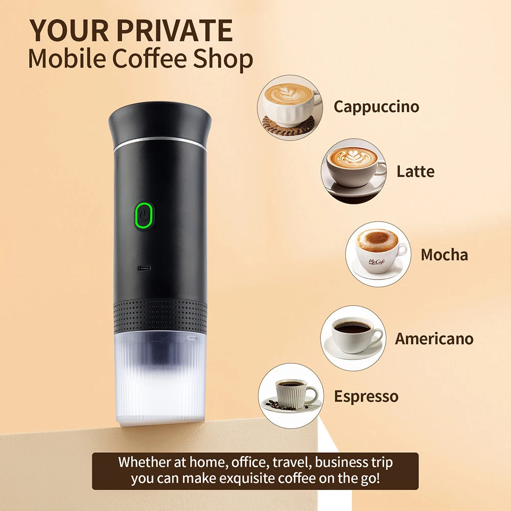Portable Wireless Electric Espresso Coffee Machine For Travel &Car &Home Camping Coffee Maker 3-in-1 Capsule Powder Coffee Maker